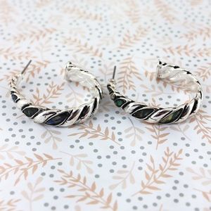 2/$10- ABALONE SILVERTONE TEXTURE  HOOP EARRINGS